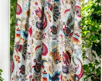 Cortina de algodón con estampado de bloques indios hecha a mano: decoración floral bohemia para ventanas