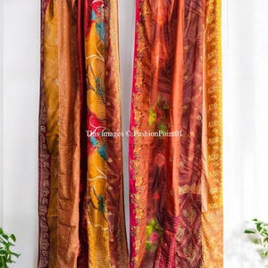 FREE SHIPPING - Indian Handmade Silk Saree Fabric Curtain Decorative Boho Hippie Curtain, Room Decor Patchwork Curtain, Window Decor Curtain