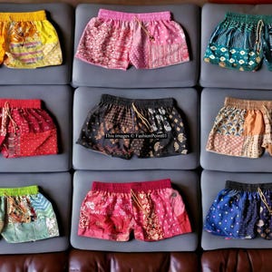 Gratis verzending - Handgemaakte uniseks patchwork shorts gerecycled katoen rayon shorts uniseks comfortabele zomershorts/kleurrijke boho shorts met bloemenprint