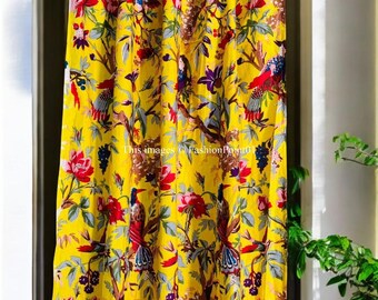 Cortina de algodón con estampado de bloques indios hecha a mano: decoración floral bohemia