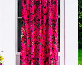 Pink Velvet Curtain: Indian Vintage Cotton, Boho Room Decor