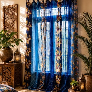 Vintage Silk Sari Patchwork Curtain Panel | Boho Window Curtain | Handmade Drapes | Light Filtering Bohemian Home Decor | Window Treatment