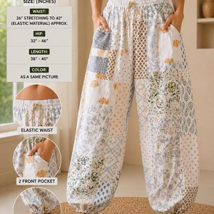 Patchwork-Haremshosen für Damen, Boho-Yogahosen, handgefertigte Viskosehosen, Festival-Hippie-Kleidung, lässige Boho-Loungewear-Hosen