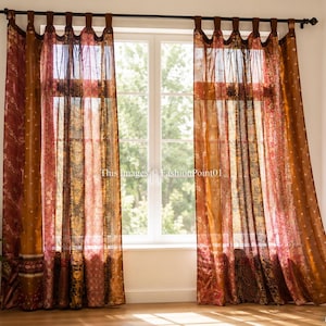 Handmade Silk Sari Curtain, Vintage Indian Window Panel, Boho Sheer Curtain, Colorful Bohemian Window Treatment, Upcycled Silk Drapes