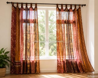 Handgjord sidensari-gardin, vintage indisk fönsterpanel, boho transparent gardin, färgglad boho fönsterbehandling, återvunna sidengardiner