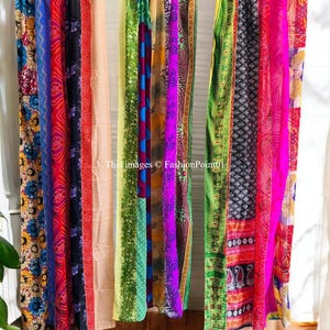 FREE SHIPPING - Indian Handmade Silk Saree Fabric Curtain Decorative Boho Hippie Curtain, Room Decor Patchwork Curtain, Window Decor Curtain