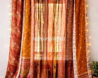 Cortinas de sari de seda india, estilo boho patchwork vintage, coloridas, para ventanas, decoración del hogar.