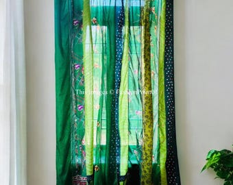 FREE SHIPPING - Indian Handmade Silk Saree Fabric Curtain Decorative Boho Hippie Curtain, Room Decor Patchwork Curtain, Window Decor Curtain