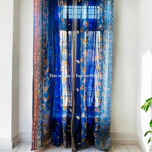 FREE SHIPPING - Indian Handmade Silk Saree Fabric Curtain Decorative Boho Hippie Curtain, Room Decor Patchwork Curtain, Window Decor Curtain