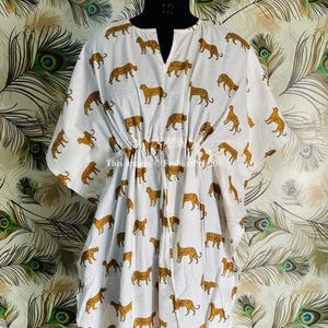 Floral Print Cotton Kaftan: Women&#39;s Maxi Dress, Beach Cover Up