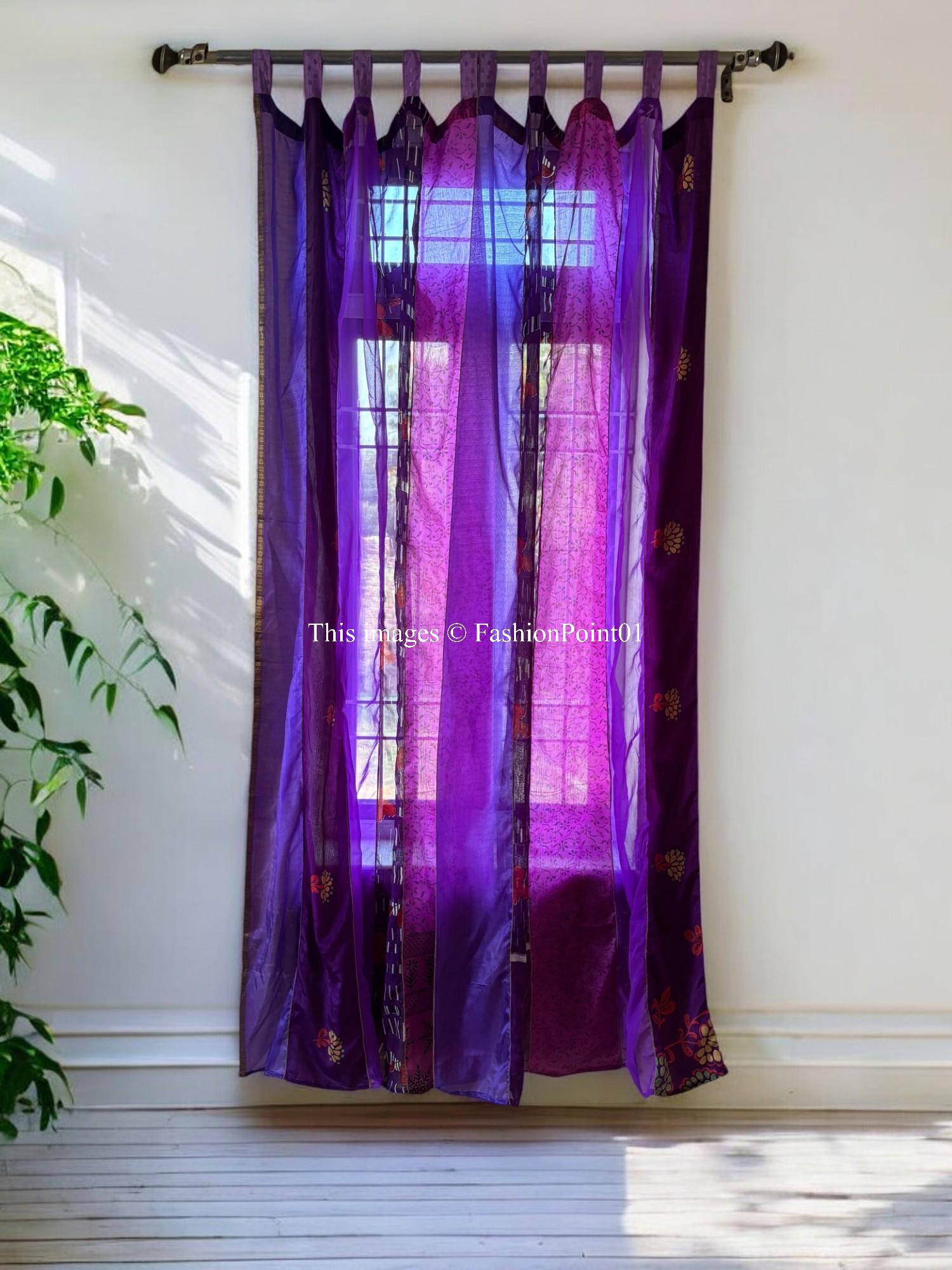 Handmade Silk Saree Curtain: Boho Patchwork Window Decor (210x105 cm)