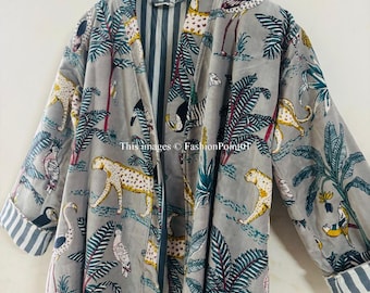 Floral Print Velvet Kimono Robe: Vintage Style Cotton Lined Jacket