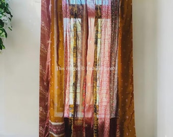 Handmade Silk Saree Curtain: Boho Patchwork Window Decor, Customize Curtains