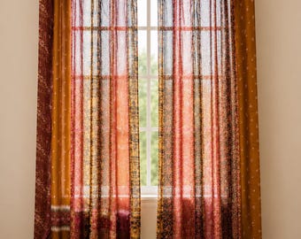 Cortina de sari de seda india hecha a mano, estilo bohemio vintage, para ventana, panel de patchwork colorido, decoración del hogar con sari reciclado estilo bohemio