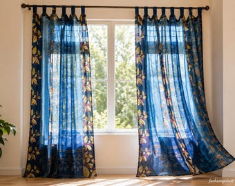 Handmade Silk Saree Curtain Patchwork Window Curtain, Indian Vintage Sari Drapes Colorful Bohemian Home Decor Sustainable Upcycled Curtain