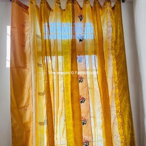 FREE SHIPPING - Indian Handmade Silk Saree Fabric Curtain Decorative Boho Hippie Curtain, Room Decor Patchwork Curtain, Window Decor Curtain