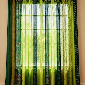 Boho-Seidensari-Vorhang, handgefertigter Fenstervorhang, Vintage-Patchwork-Vorhänge, farbenfrohe Boho-Wohndekoration