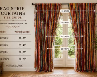Cortinas estilo boho con tiras de tela / Paneles de ventana de sari reciclado hechos a mano / Cortinas boho hippies coloridas / Decoración para el hogar estilo gitano / Cortinas a medida