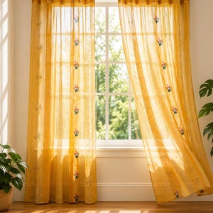 Indian Handmade Silk Sari Curtain Vintage Boho Window Drape Colorful Patchwork Panel Recycled Sari Home Decor Bohemian Yellow
