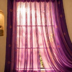 Vintage Silk Sari Curtain, Boho Window Curtain, Handmade Patchwork Curtain Panel, Indian Silk Window Treatment, Tab Top Door Curtain Purple