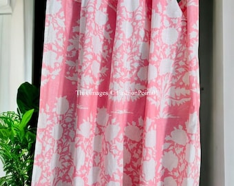 Cortina de algodón con estampado de bloques indios hecha a mano: decoración floral bohemia para ventanas