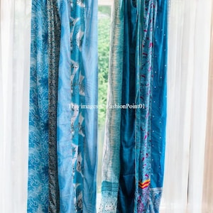 FREE SHIPPING - Indian Handmade Silk Saree Fabric Curtain Decorative Boho Hippie Curtain, Room Decor Patchwork Curtain, Window Decor Curtain