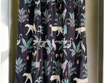 Cortina de algodón con estampado de bloques hecha a mano: decoración floral bohemia para ventanas