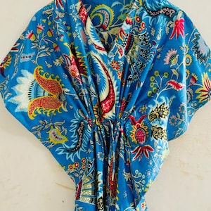 Floral Printed Cotton Kaftan Dress: Beach Cover Up
