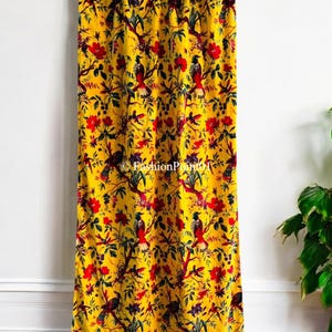 Indian Bird Printed Cotton Velvet Luxury Curtain, Boho Curtain, Luxury Drapes Housewarming gift, Room Decor Curtain, Window Decor