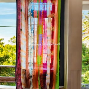 FREE SHIPPING - Indian Handmade Multi Silk Saree Curtain Decorative Boho Hippie Curtain, Room Decor Patchwork Curtain, Window Decor Curtain