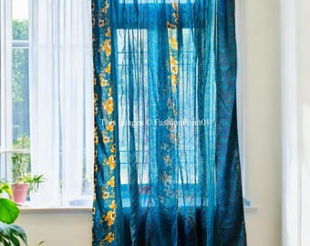 FREE SHIPPING - Indian Handmade Silk Saree Fabric Curtain Decorative Boho Hippie Curtain, Room Decor Patchwork Curtain, Window Decor Curtain