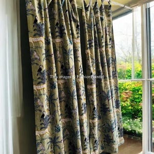 Green Cotton Velvet Curtain: Animal Print Tab Top Window Drape