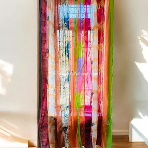 FREE SHIPPING - Indian Handmade Multi Silk Saree Curtain Decorative Boho Hippie Curtain, Room Decor Patchwork Curtain, Window Decor Curtain