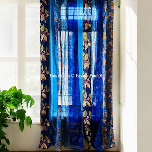 GRATIS VERZENDING - Indiase handgemaakte zijden sareestof gordijn decoratief boho hippiegordijn, kamerdecor patchworkgordijn, raamdecoratiegordijn