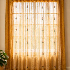 Vintage Silk Sari Curtain, Boho Window Curtain, Handmade Patchwork Curtain Panel, Indian Silk Window Treatment, Tab Top Door Curtain Beige
