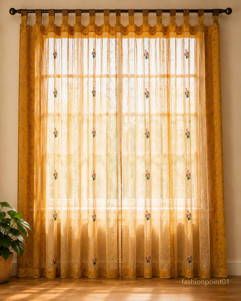 Vintage Silk Sari Curtain, Boho Window Curtain, Handmade Patchwork Curtain Panel, Indian Silk Window Treatment, Tab Top Door Curtain Beige