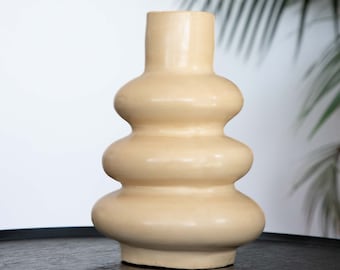 Pottery vase, unique creation, artisanal, handmade decoration, natural Tadelakt material, sand color