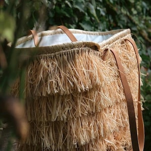 XL basket in doum raffia, boho chic bag, ideal for the beach or market, handmade creation, market basket.