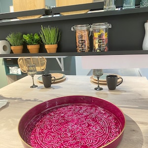 Berber serving tray in Raspberry enameled metal image 7