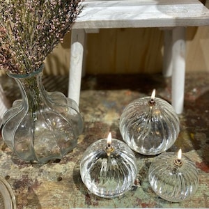 Lampe a huile verre moderne, transparent, striée, décoration salon, ambiance cosy zdjęcie 6