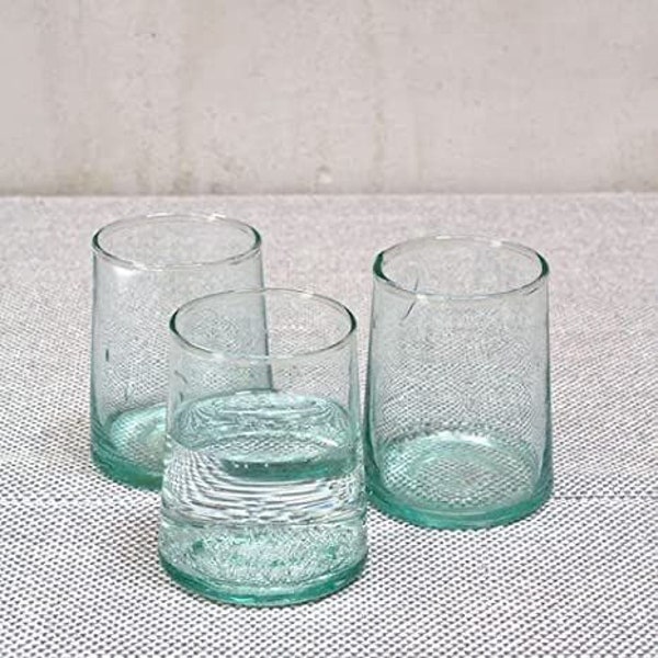 Lot de 6 Verres Beldi coniques transparent, soufflé bouche, artisanal,3 tailles