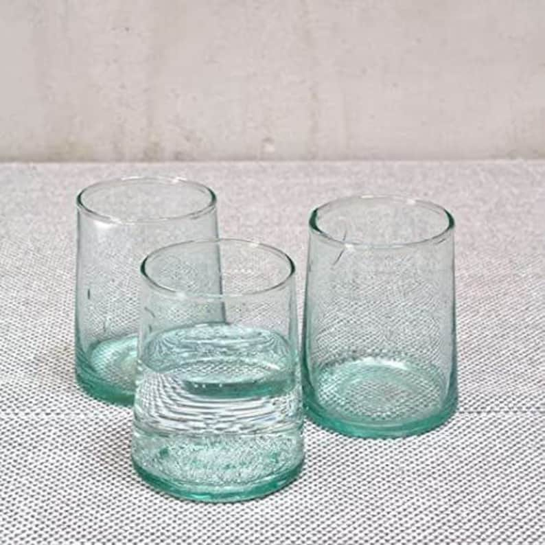 Lot de 6 Verres Beldi coniques transparent, soufflé bouche, artisanal,3 tailles image 1