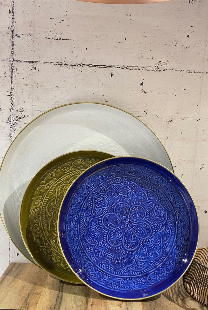 Berber serving tray in Majorelle blue enameled metal image 6