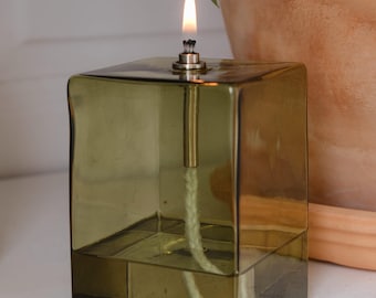 oil lamp - Green Transparent Glass Oil Lamp – Cube Design -