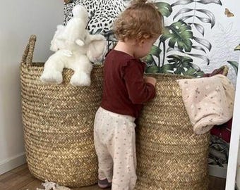 Storage basket, XL basket, natural material, doum wicker, storage for children's toys, baby items, household linen, decoration.