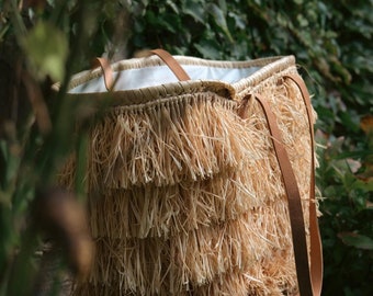 XL basket in doum raffia, boho chic bag, ideal beach or market, artisanal creation, market basket.