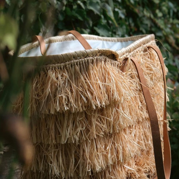 Panier XL en raphia doum, sac bohème chic, idéal plage ou marché, création artisanale, panier marché.