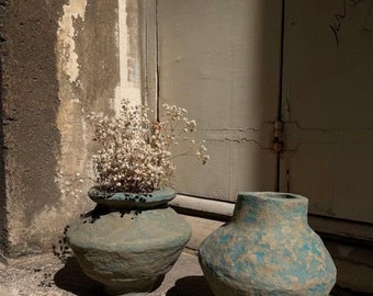 Vase en papier mâché couleur vert écologique, décoration bohème,design écologique