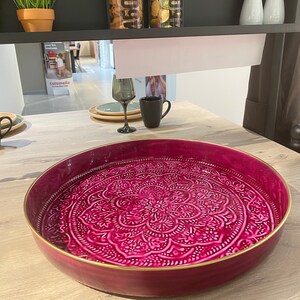 Berber serving tray in Raspberry enameled metal image 6