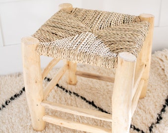 Moroccan Beldi wooden stool, boho style, natural wood, children's room.